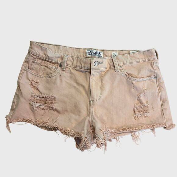 Lucky Brand Distressed Hem Short 12/31 The Cut Offs Distressed Denim Pink Zip Up - Picture 1 of 8